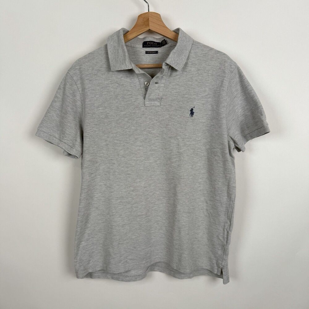 Polo Ralph Lauren Mens Polo Shirt Large Slim Fit Grey Golf Preppy Short Sleeve